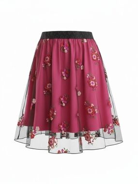 LULAROE | Lola Stretch Whimsygoth Fairy Floral Embroidered Mesh Midi Skirt | L